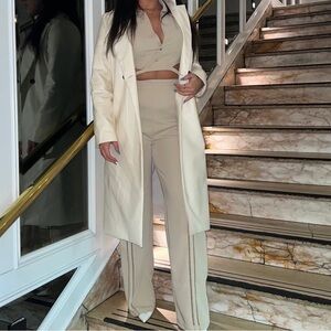 Maniere De Voir Cream Women's Trousers and Coat Set